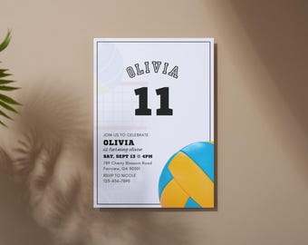Invitation d'anniversaire de volley-ball – Modèle de fête modifiable | Invitation imprimable | Téléchargement instantané via Canva