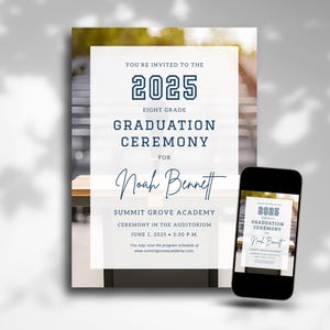 Modern Graduation Ceremony Invitation: Class of 2025 (Canva Template)