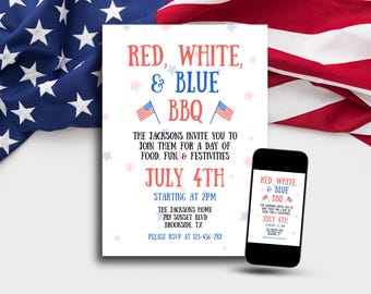4th of July BBQ Invitation | Editable Patriotic Digital Template (Canva)
