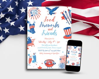 Invitación del 4 de julio: Plantilla editable de Canva para barbacoa (descarga digital)