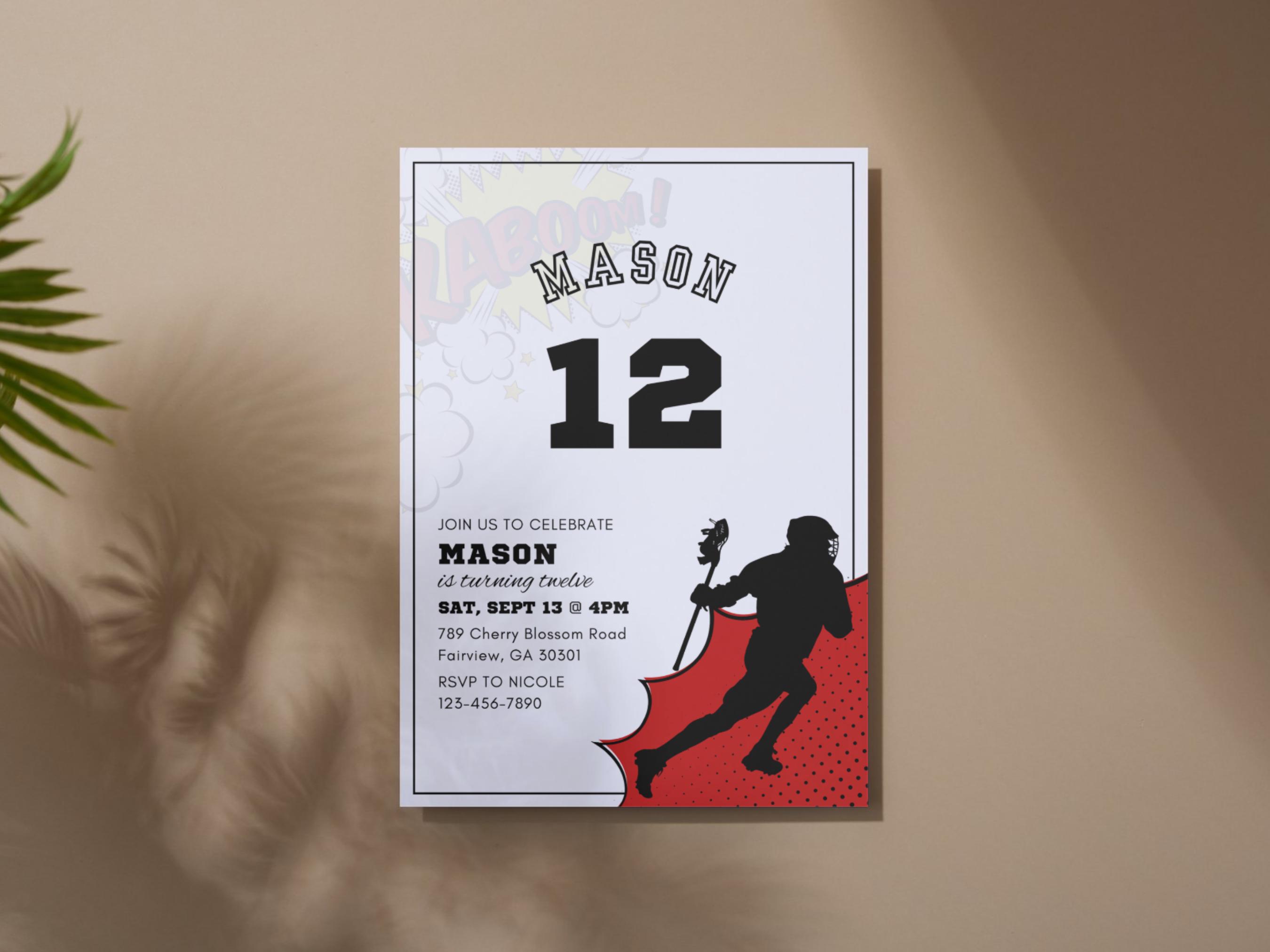 Lacrosse Birthday Invitation – Editable Sports Party Template | Printable Invite | Instant Download via Canva