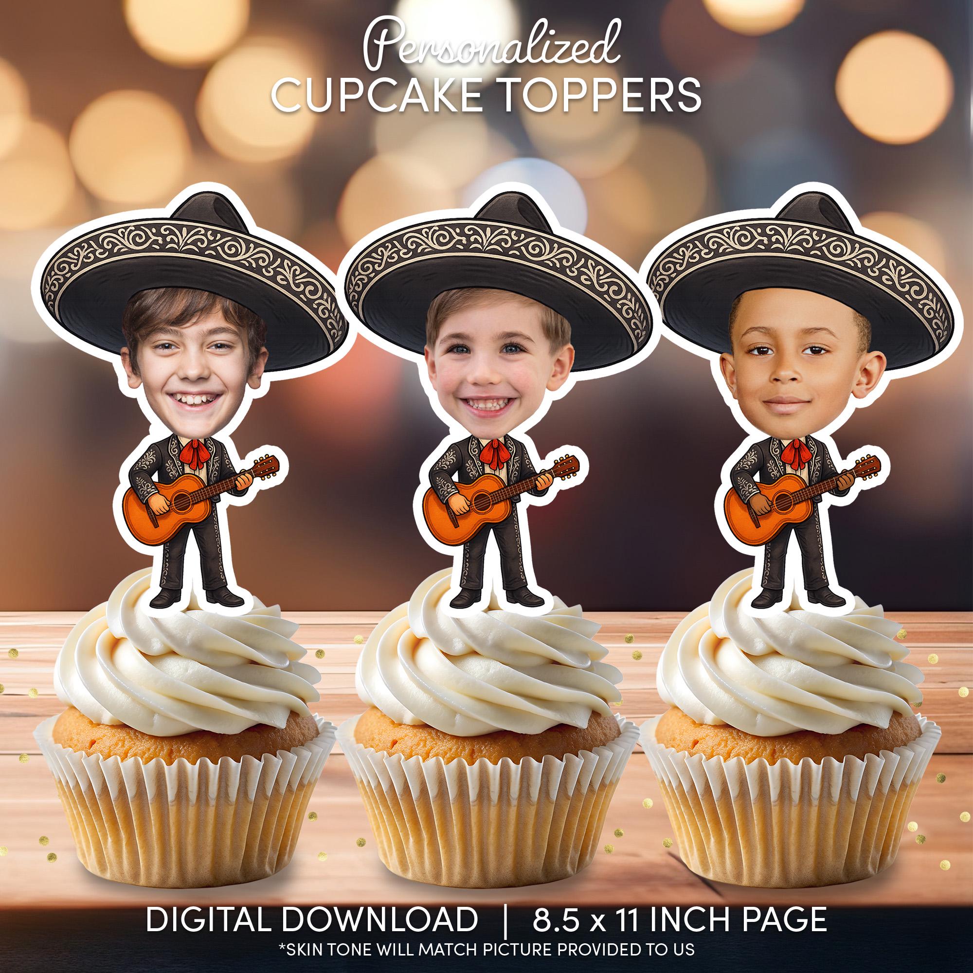 El Mariachi Face Cupcake Toppers | Personalized Party Decor | Custom Cake Decorations | Digital Download File | El Mariachi Fiesta Birthday