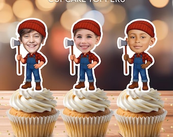 Personalisierte Holzfäller Gesicht Cupcake Toppers (Digitaler Download)
