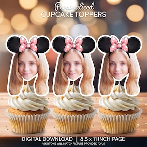 Mouse Ears Face Cupcake Toppers | Personalized Party Decor | Custom Cake Decorations | Digital Download File