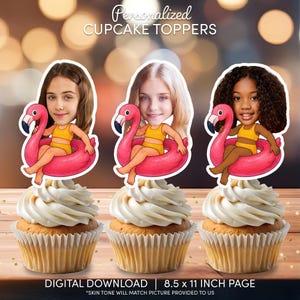 Flaming Floaty Face Cupcake Toppers | Personalized Party Decor | Custom Cake Decorations | Digital Download File |  Flamingo Floaty Birthday