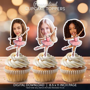 Ballerina Face Cupcake Toppers | Personalized Party Decor | Custom Cake Decorations | Digital Download File | Ballerina Birthday Party