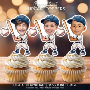 Baseball Batter Face Cupcake Toppers | Personalized Party Decor | Custom Cake Decorations | Digital Download File | Baseball Birthday Party