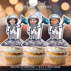Astronaut Face Cupcake Toppers | Personalized Party Decor | Custom Cake Decorations | Digital Download File | Astronaut Space Birthday