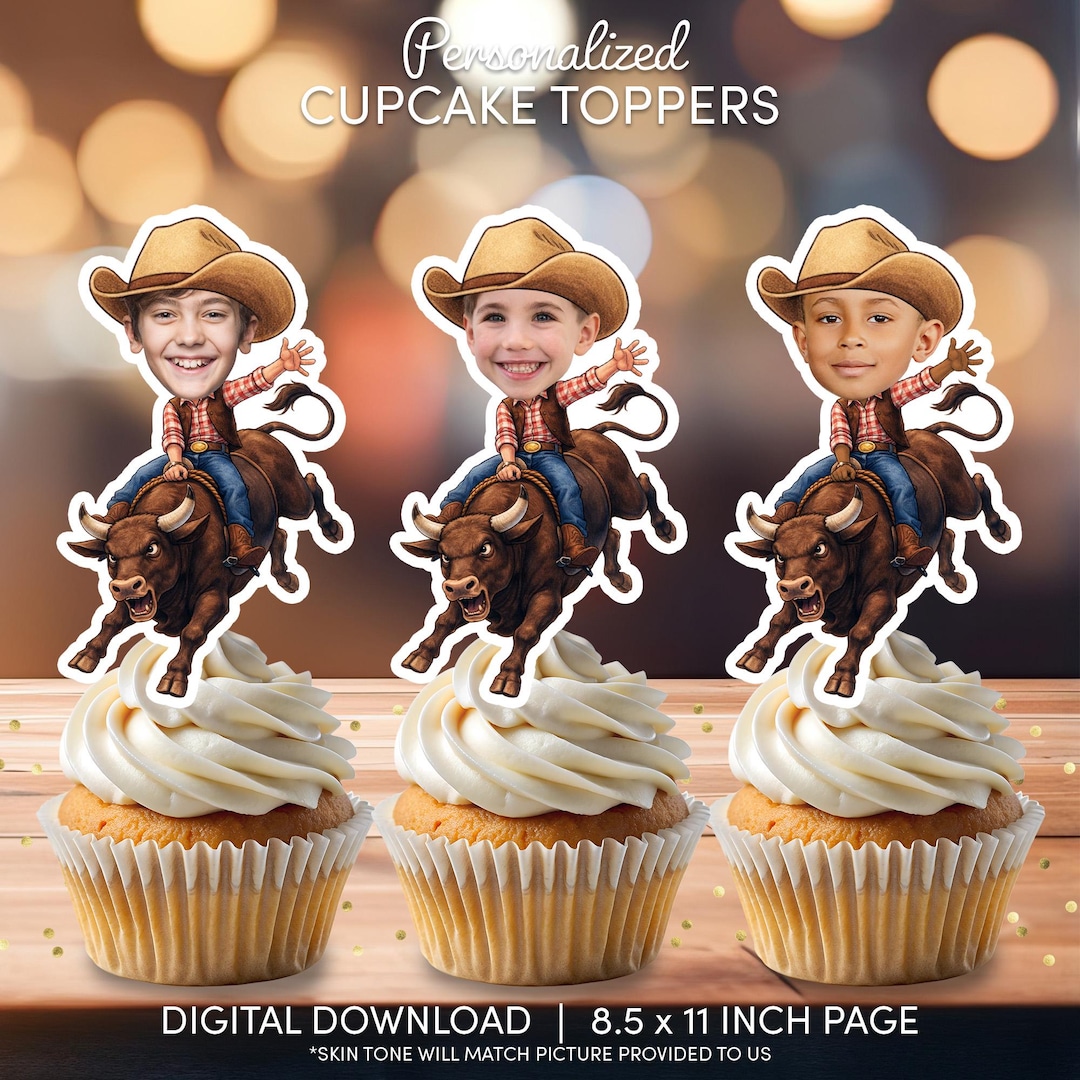 Personalized Cowboy Bull Rider Rodeo Cupcake Toppers | Custom Rodeo ...