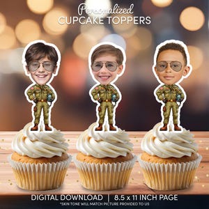 Fighter Pilot Face Cupcake Toppers | Personalized Party Decor | Custom Cake Decorations | Digital Download File | Fighter Pilot Birthday