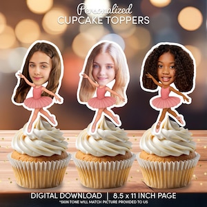 Ballerina Face Cupcake Toppers | Personalized Party Decor | Custom Cake Decorations | Digital Download File | Ballerina Birthday Party