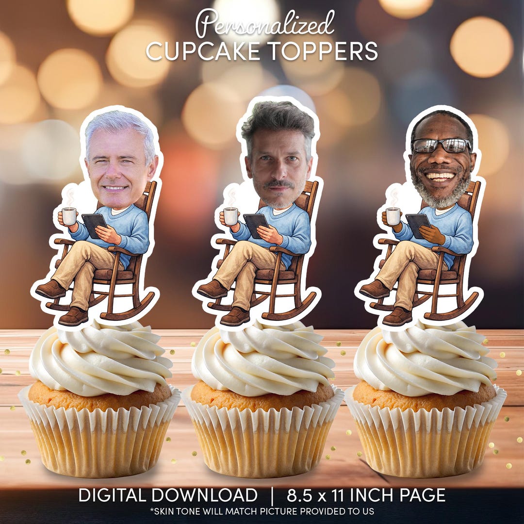 Rocking Chair Retirement Personalized Face Cupcake Toppers | Retired ...