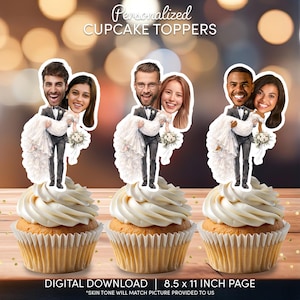 Adornos personalizados para cupcakes de novios/decoración de boda (descarga digital)