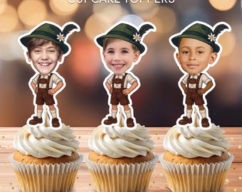 Adornos para cupcakes con caras de lederhosen alemán / Fiesta de cumpleaños personalizada con temática del Oktoberfest (Descarga digital)