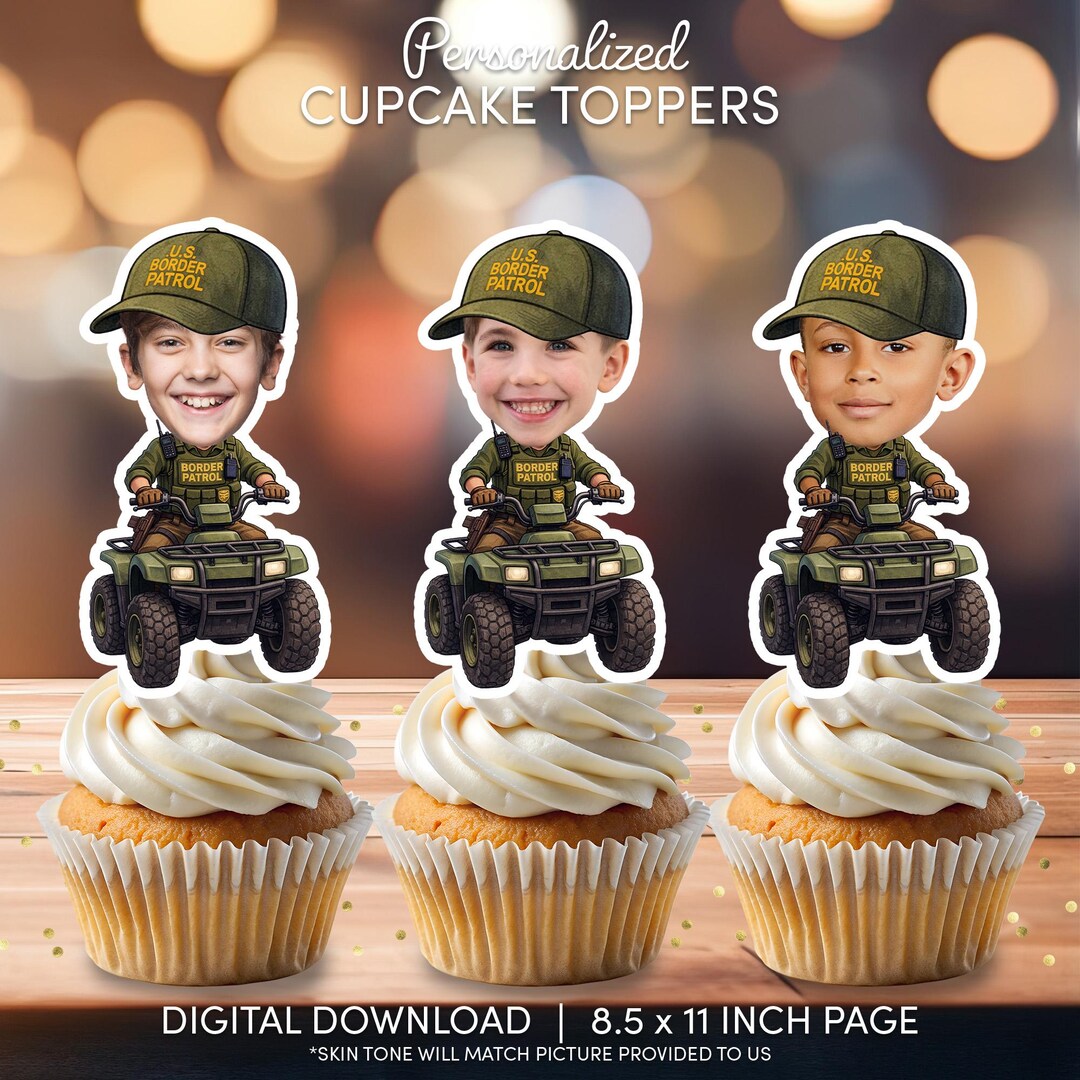Toppers Border Personalized Border Patrol Face Cupcake Toppers | Border Agent Birthday ...
