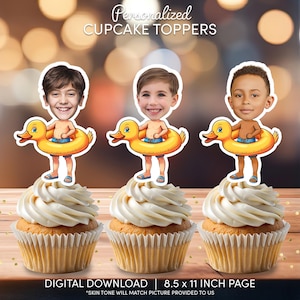 Pool Floating Ring Boy Face Cupcake Toppers | Personalized Party Decor | Custom Cake Decorations | Digital Download File | Pool Birthday
