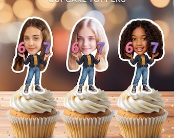 6 7 sechs sieben! 6-7 personalisierte Gesicht Cupcake Toppers | 6.7. Geburtstag (Digitaler Download)