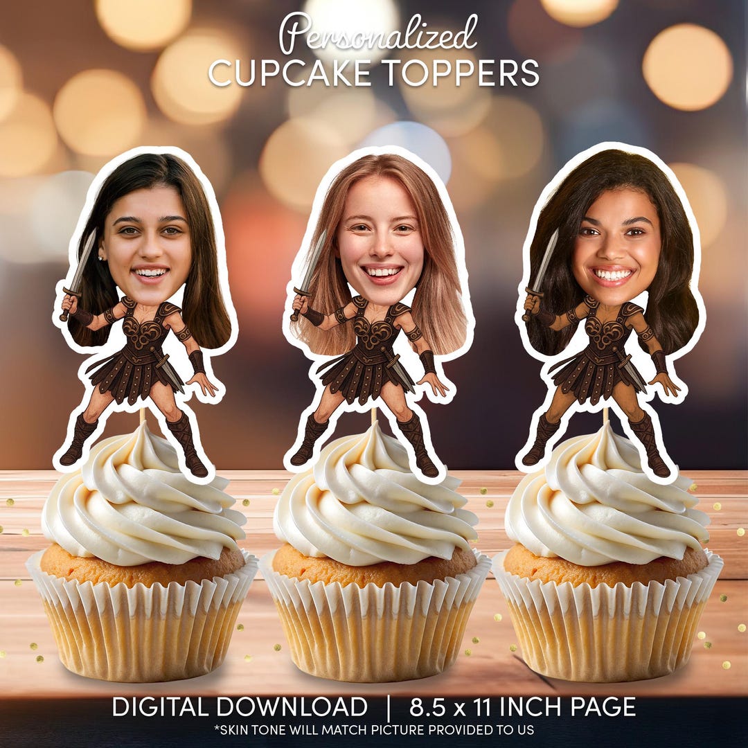 Personalized Warrior Cupcake Toppers | Custom Face Birthday (digital ...