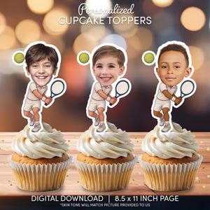 Tennis Face Cupcake Toppers | Personalized Party Decor | Custom Cake Decorations | Digital Download File | Tennis Birthday Party Men Youth