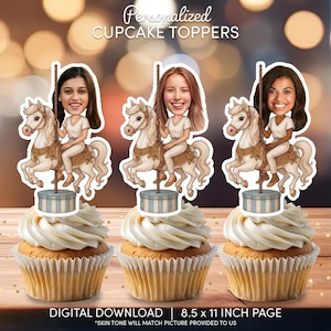 Carousel Face Cupcake Toppers | Personalized Party Decor | Custom Cake Decorations | Digital Download File | Carousel Horse Birthday Party