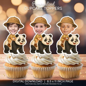 Safari Panda Face Cupcake Toppers | Personalized Party Decor | Custom Cake Decorations | Digital Download File | Safari Panda Birthday Party