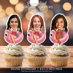 Personalisierte Flamingo Pool Gesicht Kuchendeckel | Pool Aufblasbare Party (Digitaler Download)