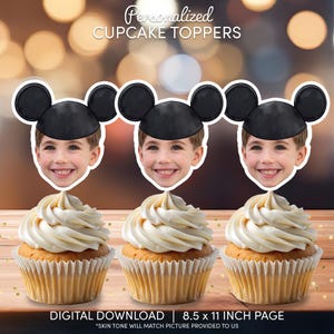 Mouse Ears Face Cupcake Toppers | Personalized Party Decor | Custom Cake Decorations | Digital Download File