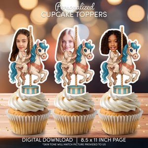 Carousel Face Cupcake Toppers | Personalized Party Decor | Custom Cake Decorations | Digital Download File |  Carousel Horse Birthday Party