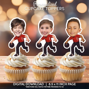 Bowling Face Cupcake Toppers | Personalized Party Decor | Custom Cake Decorations | Digital Download File | Bowler Bowling Birthday Party