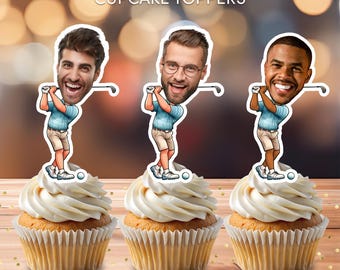 Golfer Golfing Face Cupcake Toppers | Personalized Party Decor | Custom Cake Decorations | Digital Download File | Golfing Birthday