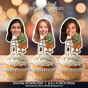Old Woman Face Cupcake Toppers | Personalized Party Decor | Custom Cake Decorations | Digital Download File | Wise Woman Birthday Grandma
