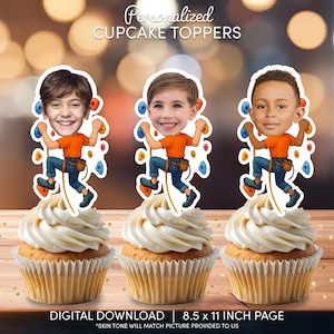 Rock Climber Face Cupcake Toppers | Personalized Party Decor | Custom Cake Decorations | Digital Download File | Rock Climber Birthday Party