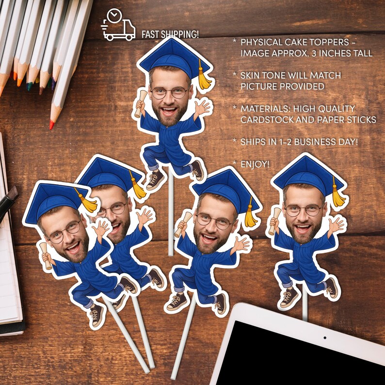 Personalized Graduation Face Cupcake Toppers | Class of 2026 Party ...