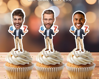 Personalisiertes Gesicht 67. Geburtstag Cupcake Toppers (Digitaler Download)