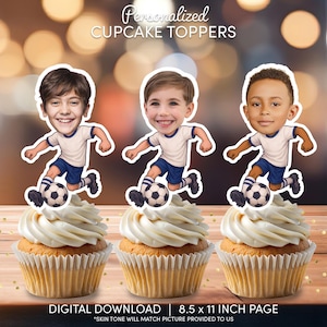 Fußballspieler Gesicht Cupcake Toppers | Personalisierte Party Dekor | Benutzerdefinierte Kuchendekorationen | Digital Download Datei | Kicker Geburtstag