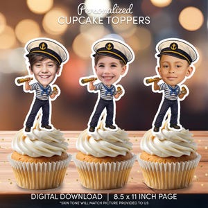 Personalized Nautical Sailor Cupcake Toppers | Vintage Sailor Birthday Party Decor (Digital Download)