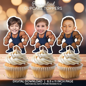 Luchador Gesicht Cupcake Toppers | Personalisierte Party Dekor | Benutzerdefinierte Kuchendekorationen | Digital Download Datei | Luchador Wrestler Geburtstag