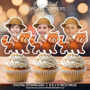 Safari Red Panda Face Cupcake Toppers | Personalized Party Decor | Custom Cake Decorations | Digital Download File | Red Panda Birthday