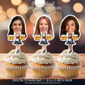Octoberfest Girl Face Cupcake Toppers | Personalized Party Decor | Custom Cake Decorations | Digital Download File | Cheers and Beers Party