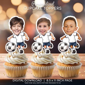 Fußballspieler Gesicht Cupcake Toppers | Personalisierte Party Dekor | Benutzerdefinierte Kuchendekorationen | Digital Download Datei | Kicker Geburtstag