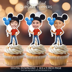Theme Park Face Cupcake Toppers | Personalized Party Decor | Custom Cake Decorations | Digital Download File | Theme Park Birthday Party Boy