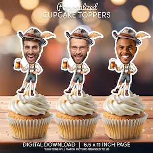 Octoberfest Guy Face Cupcake Toppers | Personalized Party Decor | Custom Cake Decorations | Digital Download File | Cheers and Beers Party