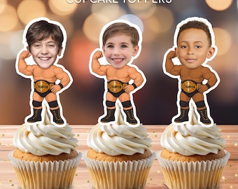 Pro Wrestler Face Cupcake Toppers | Personalized Party Decor | Custom Cake Decorations | Digital Download File | Pro Wrestler Birthday Party