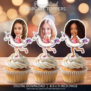 Pool Floating Ring Girl Face Cupcake Toppers | Personalized Party Decor | Custom Cake Decorations | Digital Download File |  Pool Birthday