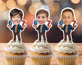 6 7 sechs sieben! 6-7 personalisierte Gesicht Cupcake Toppers | Birthday Party Decor (Digitaler Download)