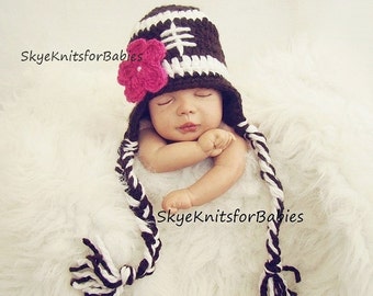 Baby Football Hat With Removable Flower, Baby Girl Football Hat, Crochet Football Hat, Baby Hat Girl, Newborn Photography Prop