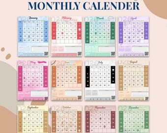 Calendario digital 2026, plantilla editable de Canva, planificador mensual imprimible para el hogar, la escuela, el escritorio y la pared.