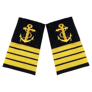 Kapten, däcksofficer, par i handelsflottan, axelremmar | Hård axelrem | Ankare 4, guldrandig | Rundt tillbehörsmärke för uniformen