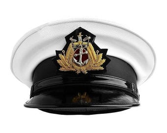 Merchant Navy Officer Peak Cap: Embroidered Badge, Durable Marine Accessory