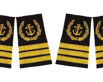 Merchant Navy Chief Officer Rank | 2 Pair Hard Epaulettes | Uniform Accessory Washable 3 Strip Gold Shoulder Epaulette
